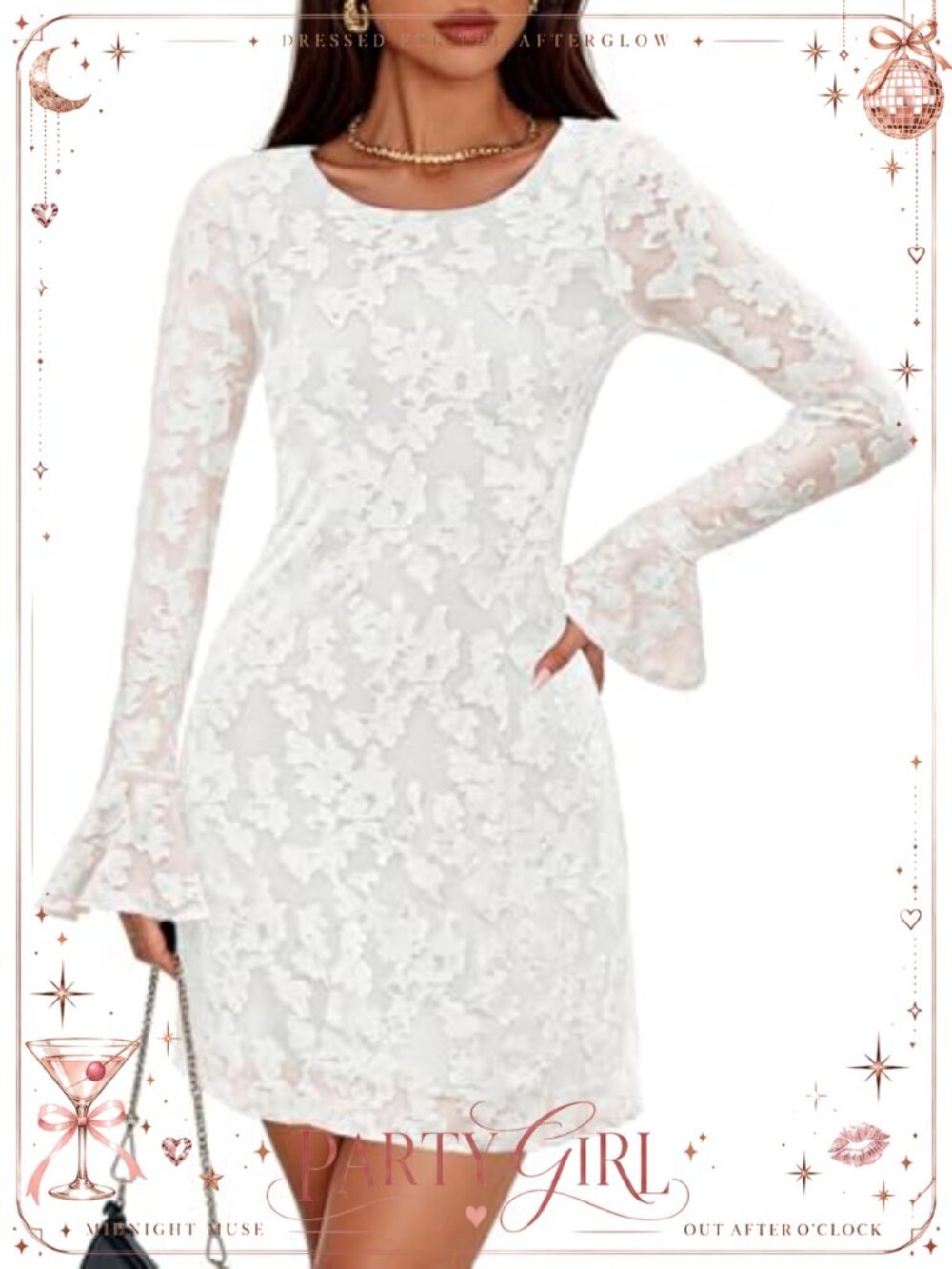ZESICA Long Sleeve Floral Mesh Bodycon Mini Dress